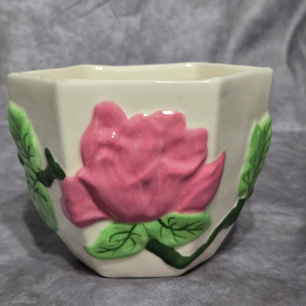 Rose Flower Pot Ceramic White Pink - Picture 3 of 6
